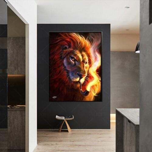 Morden Wall Art Decor Painting Smoking Lion Poster Print on Canvas Quadros Home Decoration Living Room Dropshipping Wholesale