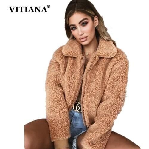 VITIANA Women Casual Faux Fur Coat Female 2018 Autumn Winter Elegant Loose Warm Soft Outwear Zipper Teddy Overcoat Jacket