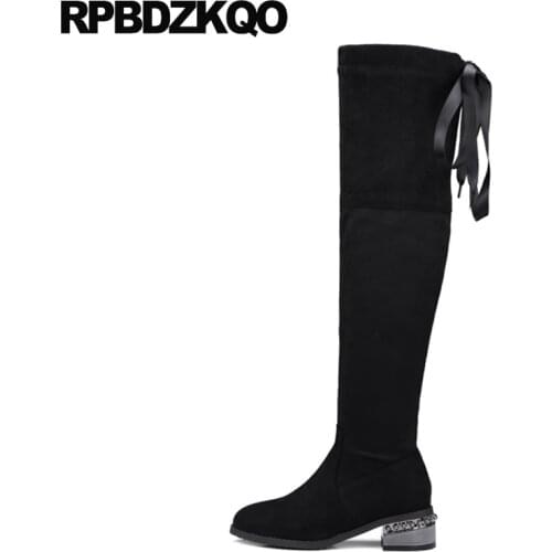 12 44 13 45 Casual Size 10 42 Shoes Tall Over The Knee Slim Pointed Toe Big Chunky Stretch Metal Thigh High Boots For Plus Women