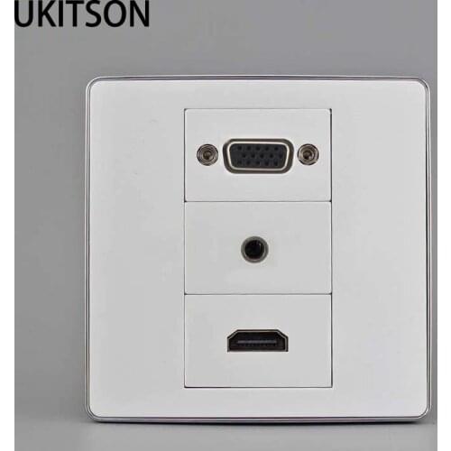 High Quality 15Pins VGA PC 3.5mm Audio Jack Sound HDMI Wall Panel With Silver Outer Frame