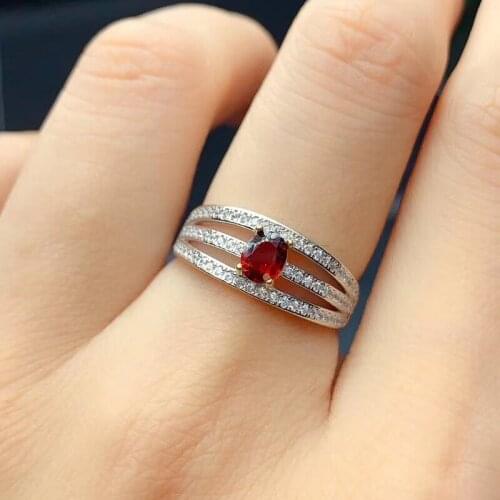 CoLife Jewelry Classic Gemstone Ring for Daily Wear 4*5mm Natural Garnet Silver Ring 925 Silver Garnet Jewelry for Daily Wear