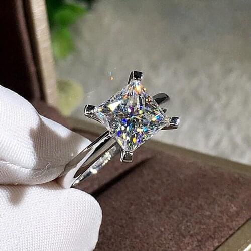 Simple Silver Color Rings with Big Zircon Stone Rings for Women Fashion Wedding Engagement Party Jewelry 2019 New