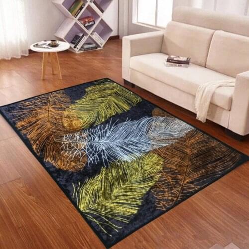 Golden velvet Feather pattern Carpets for Living Room Bedroom Area Rug Modern 3D Printed Home Hallway Carpet Child Play Tent Mat