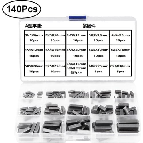 140Pcs/set Key Parallel Drive Shaft Keys Set Round Ended Feather Key A-type Flat Key Pins M3-M6 Stainless Steel Hardware