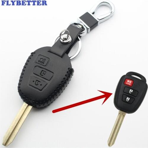 FLYBETTER Genuine Leather 3Button Transponder Remote Key Case Cover For Toyota 14-15 Scion XB/Wish/Yaris Car Styling L368