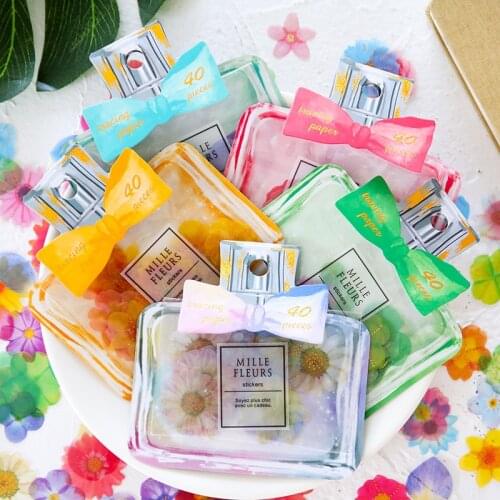 40Pcs Cute Perfume Bottle Flowers Decorative Diary Sticker For Scrapbook Decoration Stationery DIY Stickers School Office Supply