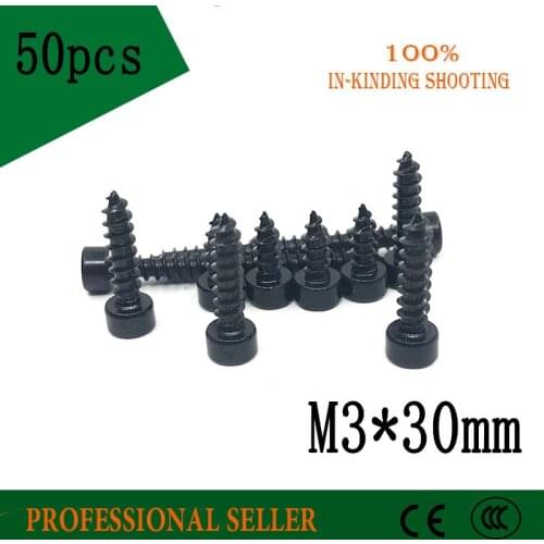 50pcs M3 X30 Carbon Steel With Black Hexagon Socket Cap Head self tapping screw Model Screw M3*30 mm