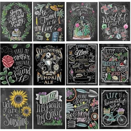 5D Diy Diamond Painting Colorful Sunflower Blackboard Drawing Full Square Drill Cross Stitch Kits Painting Home Decoration