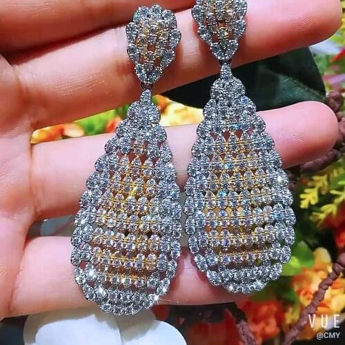 Missvikki Shiny Exquisite Prong Setting Shiny CZ Pendant Earrings Noble Luxury Jewelry for Women Bridal Wedding Daily Prom Party