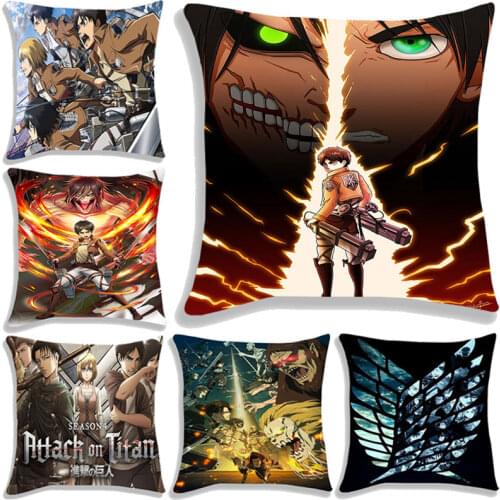 Anime Pillow Cases Attack on Titan Pillowcase Christmas Gift Zipper Cushion Cover Levi Eren Mikasa Print Pillow Cover 45x45cm