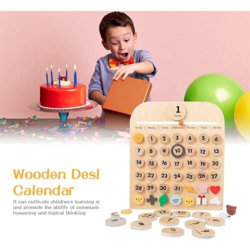 Wooden Desk Calendar Wooden Perpetual Calendar Baby Cognitive Early Learning Toys Wall Art Ornament for Home Office School