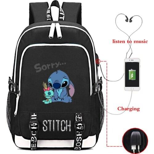 Disney Stitch travel bag School Bag usb charging Oxford Backpack Lilo And Stitch Teenagers Backpack Laptop bag birthday Gift bag