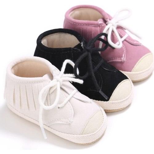 Cotton men and women baby first walker baby solid color tassel high tube tie toddler shoes