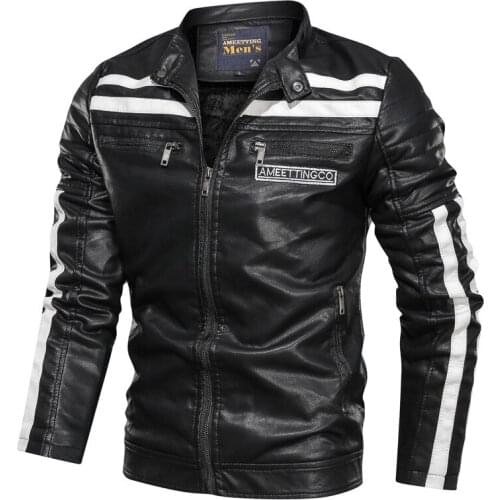 Winter Mens Leather Jacket Casual Fashion Stand Collar Bomber Jacket Men Solid Plus Velvet Joker Leather Jacket Men