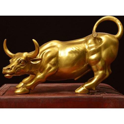 Brass Bull Wall Street Cattle Sculpture Charging Stock Statue Crafts Gift Mascot Home Market Office Ornament Cow B4Q0