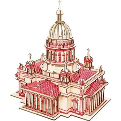 Laser Cutting Assembly Construction Sets st. isaacs cathedral Wooden 3D Puzzle Model Building Toys Teens Adult Jigsaw Castle
