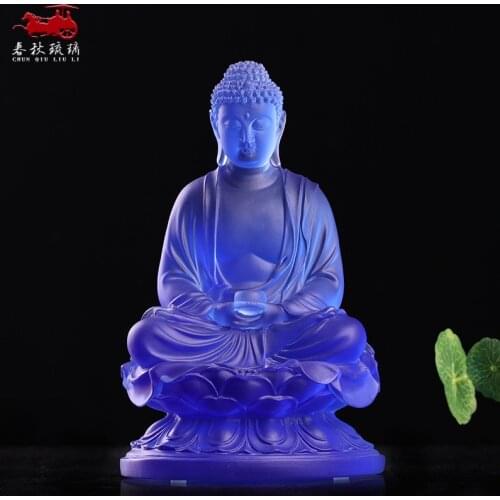 Medicine Buddha Colored glaze 23cm light Tathagata Buddha statue expels disease and increases blessings and wisdom