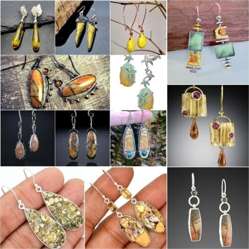 Fashion Bohemia Geometric Yellow Stone Statement Drop Earrings for Women Vintage Flower Triangle Pendant Indian Earrings