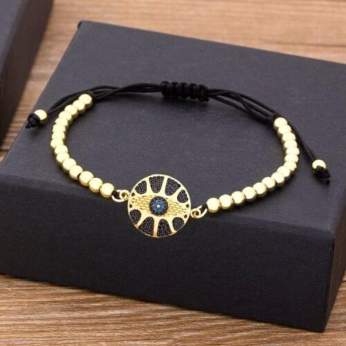 Fashion Handmade Evil Eye Beads Bracelet Women Girls Lucky Adjustable CZ Jewelry Crystal Hamsa Fatima Friendship Bracelet Gift