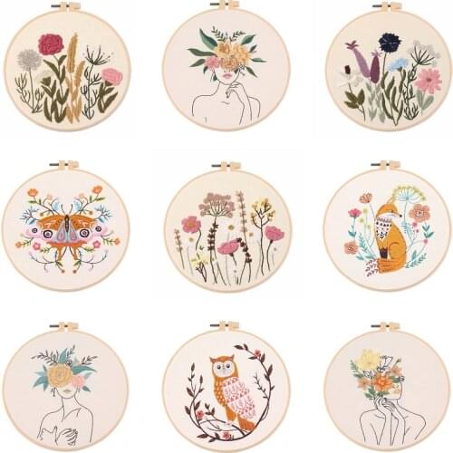 Beautiful Girl Embroidery Kits for Beginners Colorful Plant Embroidery Starter Kit Animal Embroidery Pattern English Manual