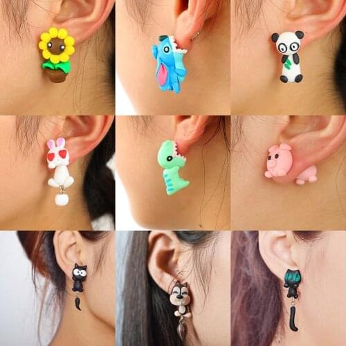 Creative personality animal soft clay earrings cartoon piranha fox cat soft pottery ladies earrings 2021 fashion jewelry