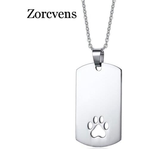 ZORCVENS 2021 New Fashion Silver Color Dog Tag Necklace Stainless Steel Pendant Necklace for Women Men Jewelry