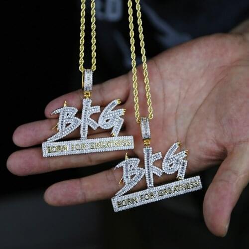 Born For Greatness BFG Pendant Necklace For Men Two Tone Gold Color Iced Out Bling Hip Hop Rock Punk Male Jewelry