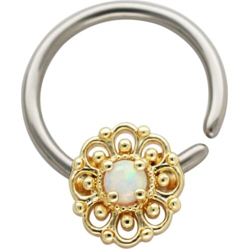 JHJT 16G Nose Piercing Hoop G23 Titanium Cubic Zirconia Pretty Flower Shape Cartilage Ear Nostril Piercing