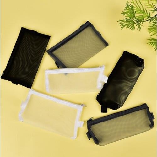 Transparent Clear File Folder Zipper Pencil Pouch Pencil Bag School Supplies Stationary Mesh Pencil Case Office Student Pen Box