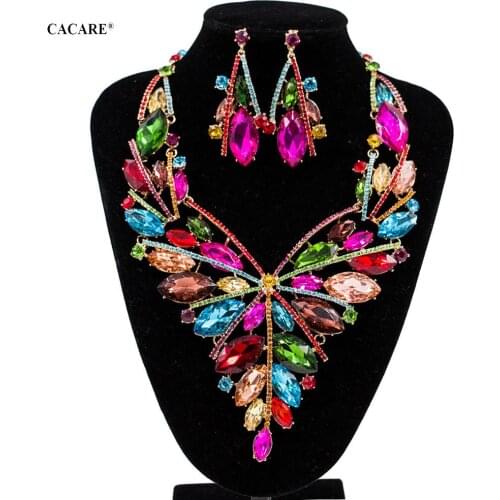 Luxury Vintage Jewelry Set Necklace Earrings Maxi Women Big Pendent CHEAP Statement Collares F0184 with Rhinestones 5 Colors