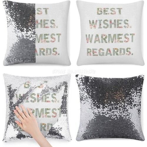 Best Wishes Warmest Regards Sequin Pillowcase Throw Pillow Cover for Sofa 40X40cm Mermaid David Rose Alexis Rose Ew David Johnny