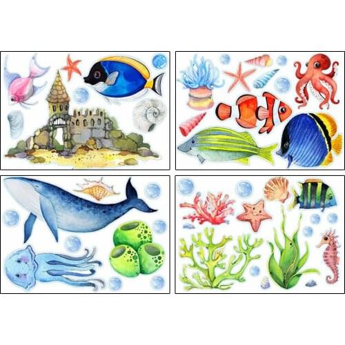 4pcs Removable DIY Ocean Fish Animals Wall Stickers Home Rooms Ornaments