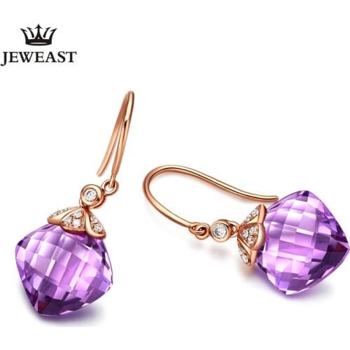 LSZB Natural amethyst/Citrine 18K Pure Gold Earring Real AU 750 Solid Gold Earrings Diamond Fine Jewelry Hot Sell New 2020