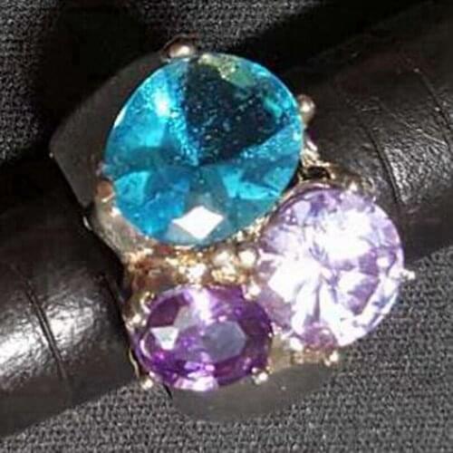 SHUNXUNZE Charms Engagement Wedding rings Jewelry for women alliance Blue Purple Pink Cubic Zirconia Rhodium Plated R340 size 6