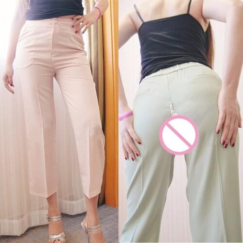 Outdoor Sex Pants With Holes Open Croch Hidden Zipper Trousers Hosen Frauen Broek Women Sexy Costumes Exotic Clothes Female