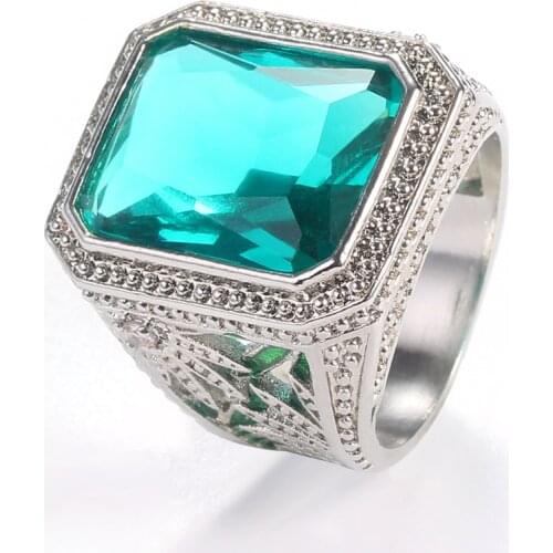 Geometric Leaf Pattern Square Blue Stone Rings Women Rings Gold Plated Couple Wedding Ring Gift for Girlfriend Fashion Jewellery