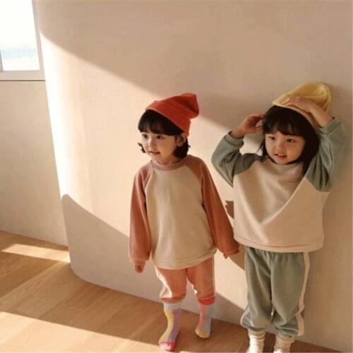Spring Boys And Girls Clothing Set Long Sleeve Tops And Sports Pants 2pcs suit Kids Children Fashion Patchwork Clothes Suit