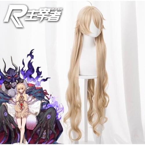 High Quality Wigs Prop!! Hot Game Onmyoji Oura Hannya Cosplay wig Long Curly Yellow Hair Unisex Party Role Play Accessories