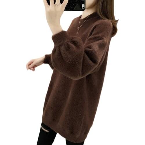 Sweater Women 2020 Autumn Winter Thick Warm Cashmere Pullovers Tops Female Solid Color Loose Water Velvet Knitted Sweater W1747