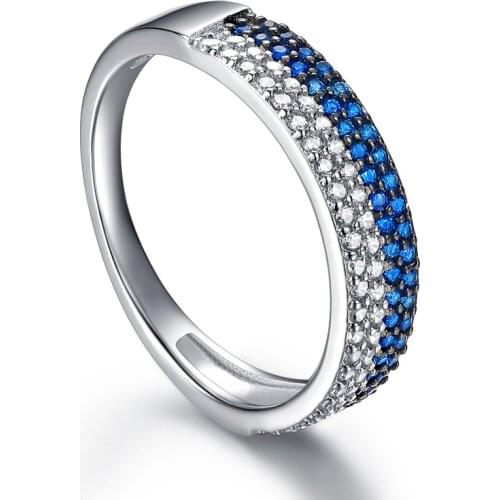 Drop shoping S925 Sterling Silver Band Ring For Woman,White CZ Blue Cubic Zirconia Fine Jewelry For Femals Gift