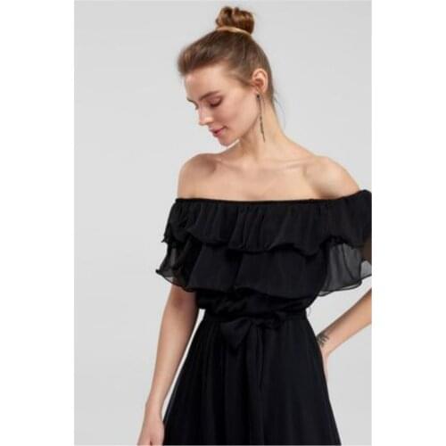 Womens Carmen Collar Chiffon All Color Dress Women Casual Wear Spring Summer Fashion Outfits Sports Street Fashion