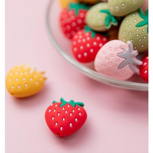 100pc Mini Strawberry Silicone Beads Baby Teether DIY Pacifier Chain silicone Teething necklace Bracelet BPA free silicone charm