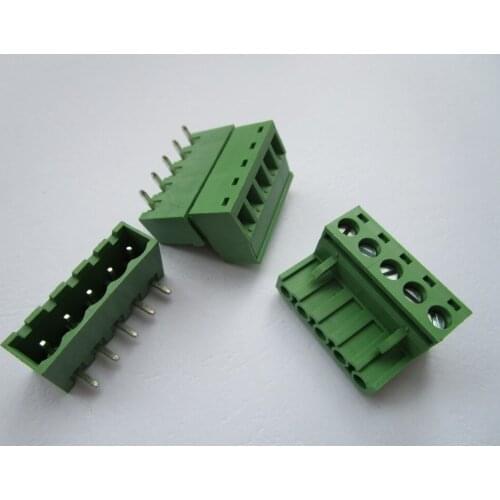 200 Pcs Close Angle 5 pin/way Pitch 5.08mm Screw Terminal Block Connector Green Color Pluggable Type With Angle pin