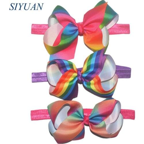 35pcs/lot Stretchy Headband with 4.5'' Ribbon Hair Bows Girl Daily Headwear Princess Party Hairband 35 Color HB024