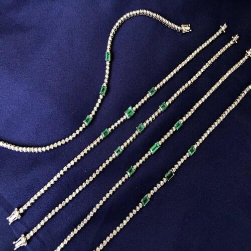 Aazuo Real 18K White Gold Natrual Square Emerald Real Diamond Classic Tennis Bracelet For Woman Upscale Trendy Engagement Party