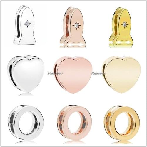 Authentic 925 Sterling Silver Baeds Smooth Reflexions Logo Clip Stopper Lock Charm Fit Pandora Women Bracelet & Necklace Jewelry