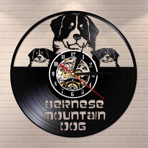 Greater Bernese Mountain Dog Wall Berner Sennenhund Dog Vinyl Record Wall clock Decoration Led Night Light Watch