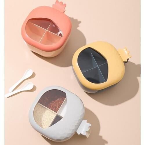 Kitchen Big Seasoning Box 4 Compartments Condiment Server Spice Storage Box With Lid & Spoon Sugar Salt Pepper Bottle