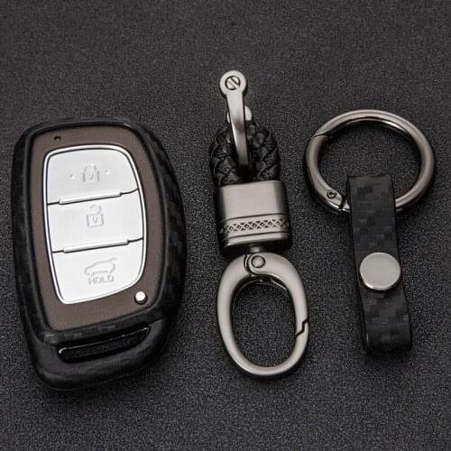 Carbon Fiber Pattern Car Key Cover with Car Key Holder For Hyundai Hb20 I30 IX20 Solaris Creta Getz IX25 Car Interior Accessorie