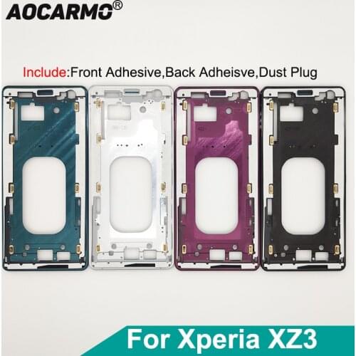 For Sony Xperia XZ3 H8416 H9436 H9493 Middle Frame Chassis Bezel Bracket Panel Metal Plate With Dust Plug Front Back Adhesive